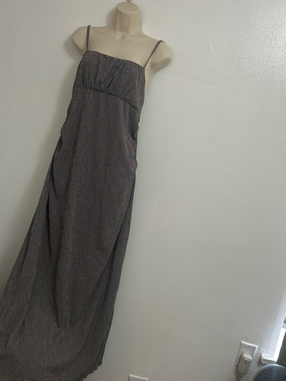 wild fable Black and White Micro-Check Spaghetti Strap Maxi Dress